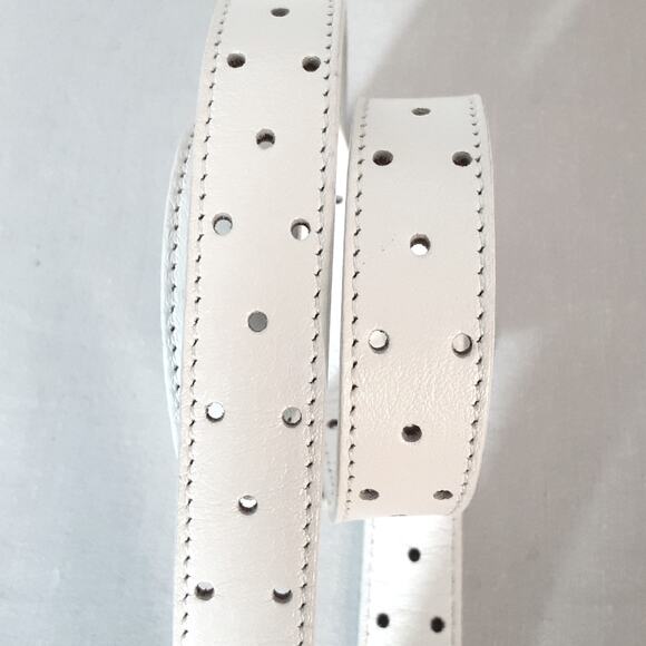 Talbots White Genuine Leather Belt XL Waist Decorative Punch Holes Throughout - Picture 7 of 11
